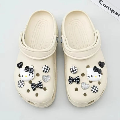 Hello Kitty Silvery Series Shoe Charms Set Girls Women Shoe Charms DIY Hole Shoes Detachable  Hole Shoes Slippers & Clogs