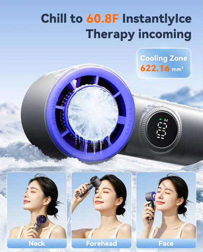 MUXNW Folding Handheld Fan Ice Cooling, Rechargeable Neck Fan Portable, 100 Speed Digital Display Personal Cooling for Outdoor