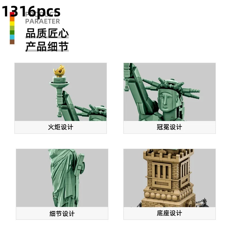 Wange Building Blocks Statue of Liberty Sculpture Building Block Model Adult Hands-On Toy