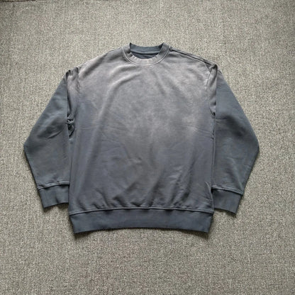 Men's washed distressed round neck long-sleeved sweatshirt retro gradient loose shoulder solid color pullover casual top