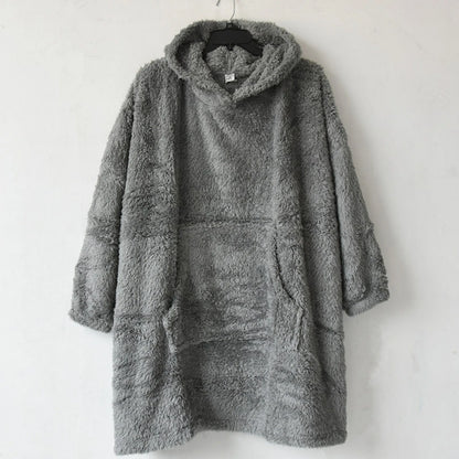Unisex Thickened Coral Fleece Hooded Robe Winter Warm Comfortable Velboa Loose Fit Home Clothes Couple Matching Pajamas