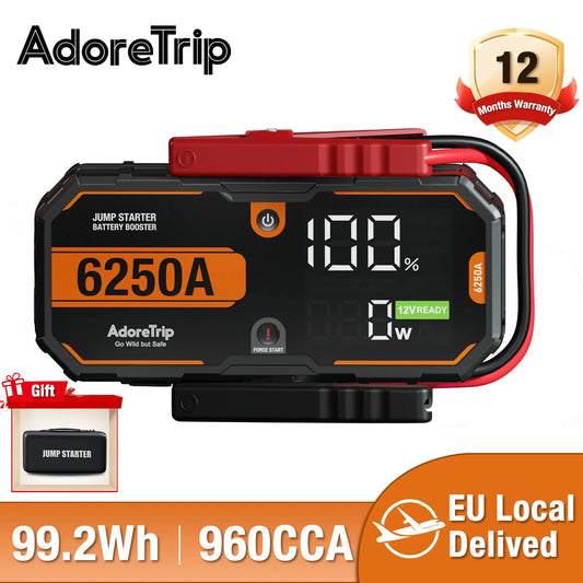 AdoreTrip Car 6250A Portable 12V Jump Starter Power Bank Auto Battery Booster Starter Device For Pickups SUV OffRoad 4x4
