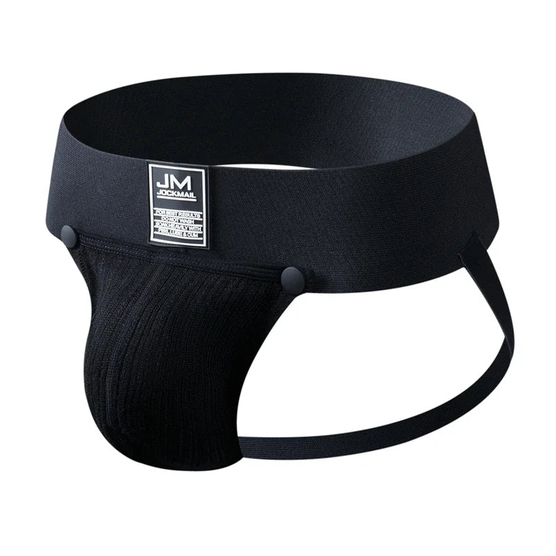 JOCKMAIL Athletics Jockstrap Men Underwear Man Thongs G Strings Cuecas Slip Removable Pouch Tanga Hombre Breathable 3" Wide Belt