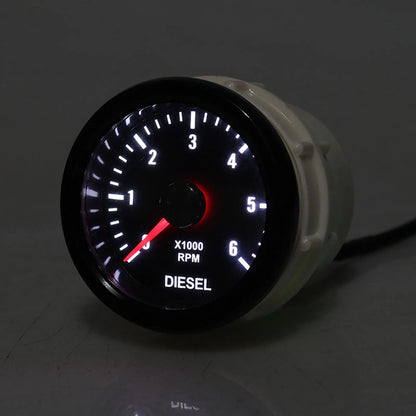 New 52MM 0-6000 RPM Tachometer White Backlight Tacho Meter Electrical Tachometer Gauge For 1-20 Cylinder Diesel Engine Car 12V