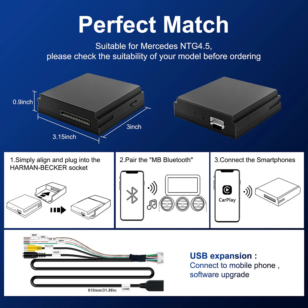 Wireless Carplay Decoder For Mercedes Benz A B C E CLA GLA GLK ML Sprinter NTG4.5 Becker Module Android Car Navigation