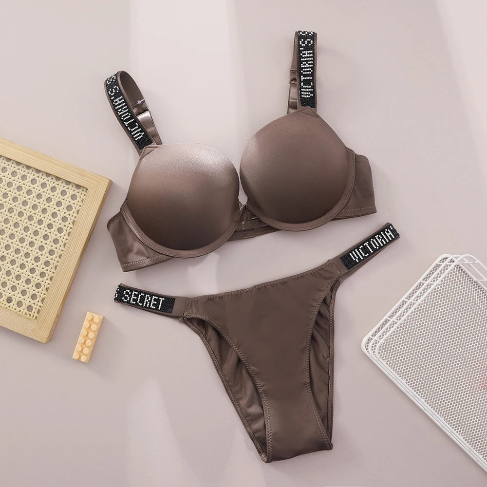 V Bra Panty Set Women Lace Push Up Bralette Seamless Comfortable Breathable Lingerie Home Wear Set Lingerie Set Underwear Set