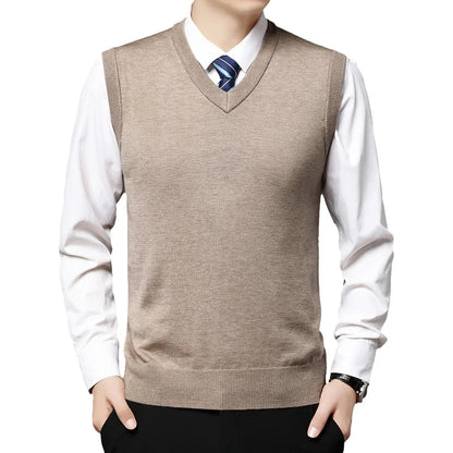 Men's Cashmere Sweater Casual Solid Color V-Neck Business Sweater Vest Warm and Comfortable Vest Autumn and Winter Pullover Top