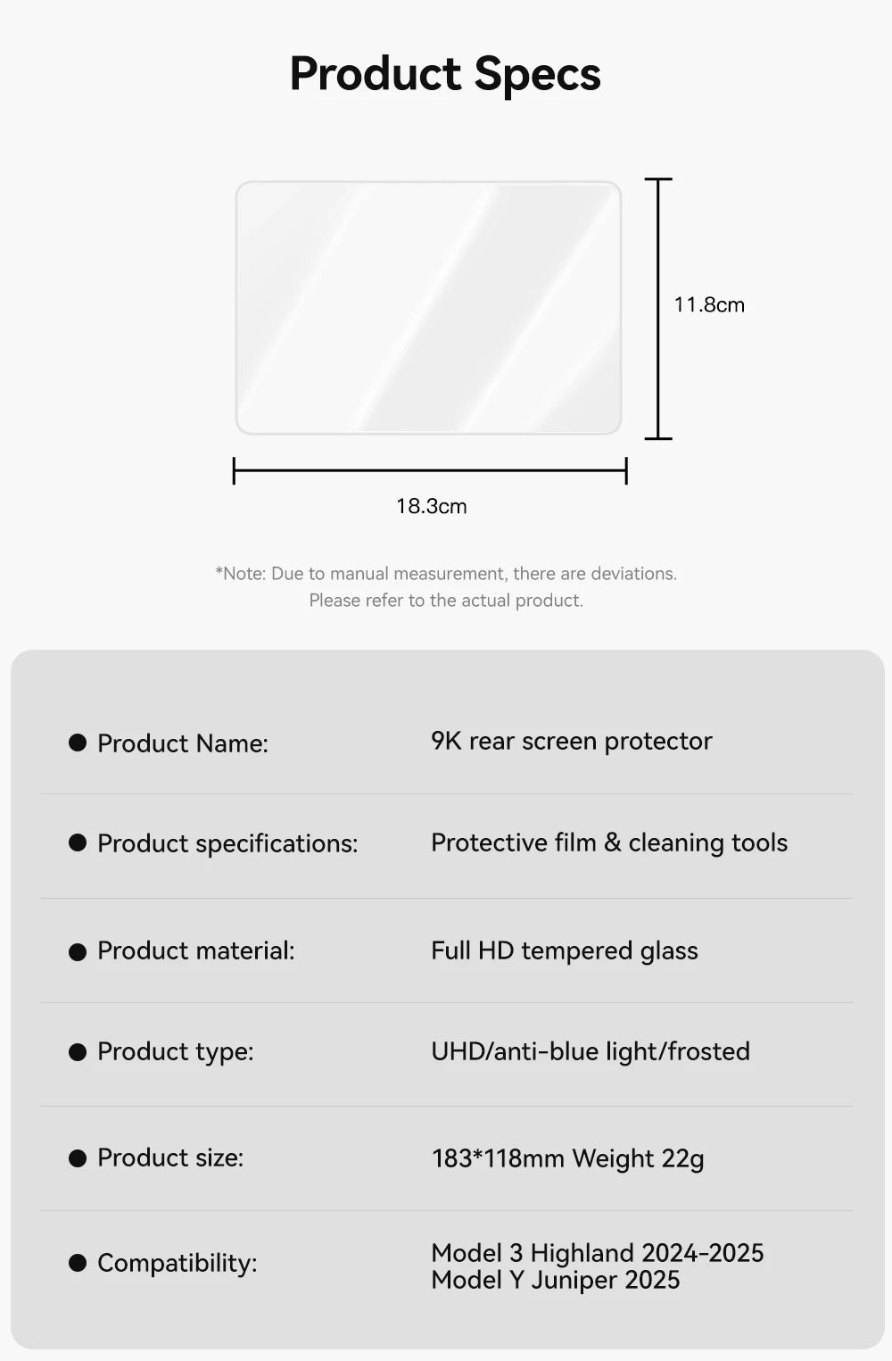 YZ Tempered Glass Film Protector For Tesla Model 3/Y/YL Highland Juniper 2025-2026 Rear Row Center Control Screen Protective