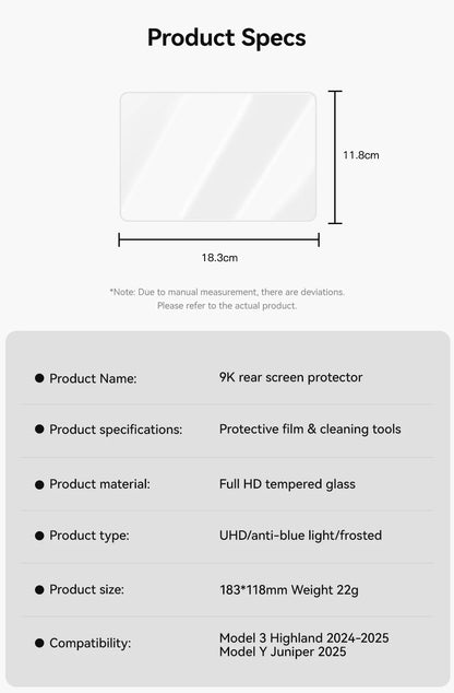 YZ Tempered Glass Film Protector For Tesla Model 3/Y/YL Highland Juniper 2025-2026 Rear Row Center Control Screen Protective