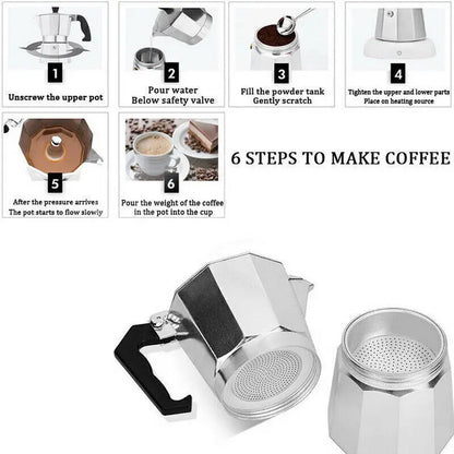 300ml/ 6 Cups Coffee Maker Moka Percolator Stove Top Espresso Latte Aluminum Pot