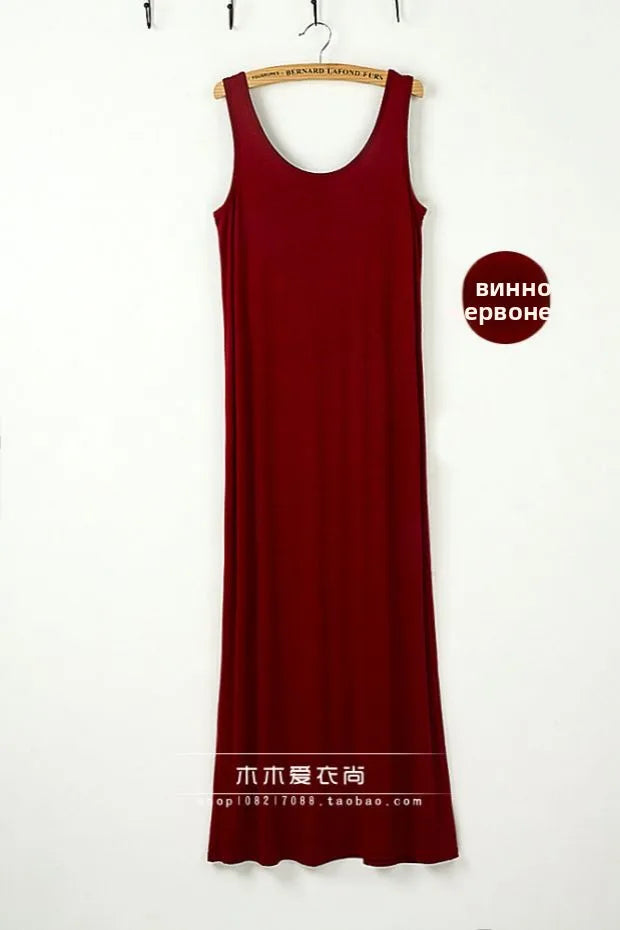 Spring Summer 2026 Women's Modal Long Sleeveless Dress Beachwear Base Layer Vest Skirt Large Size Korean Style Commute