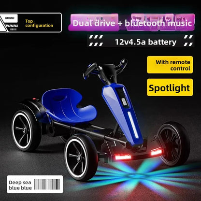 N‌ew Foldable Portable Kids Electric Go-Kart with 390 Motor Cool LED Lights No Assembly Outdoor Off-Road Toy Car for Boys/Girls