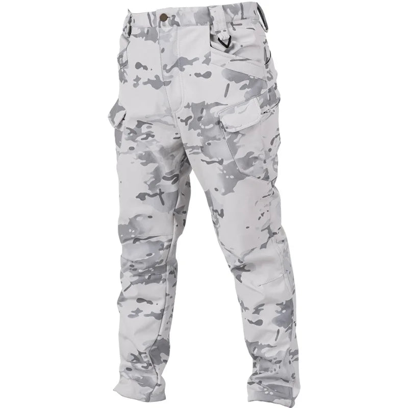 Men's Snow Camo Shark Skin Tactical Pants, Winter Fleece Lined Waterproof Windproof Softshell Trousers for Outdoor Skiing Hiking
