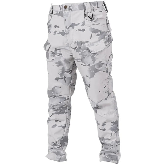 Men's Snow Camo Shark Skin Tactical Pants, Winter Fleece Lined Waterproof Windproof Softshell Trousers for Outdoor Skiing Hiking