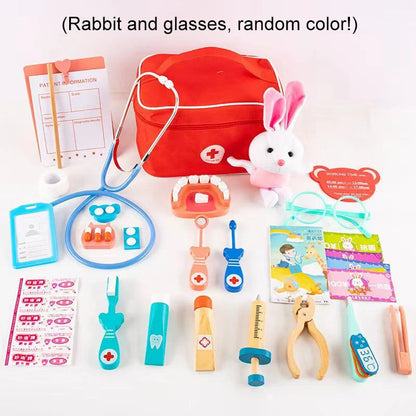 Wooden Pretend Play Doctor Educational Toys For Children Medical Simulation Medicine Chest Set Kids Role Playing Pretend Toys