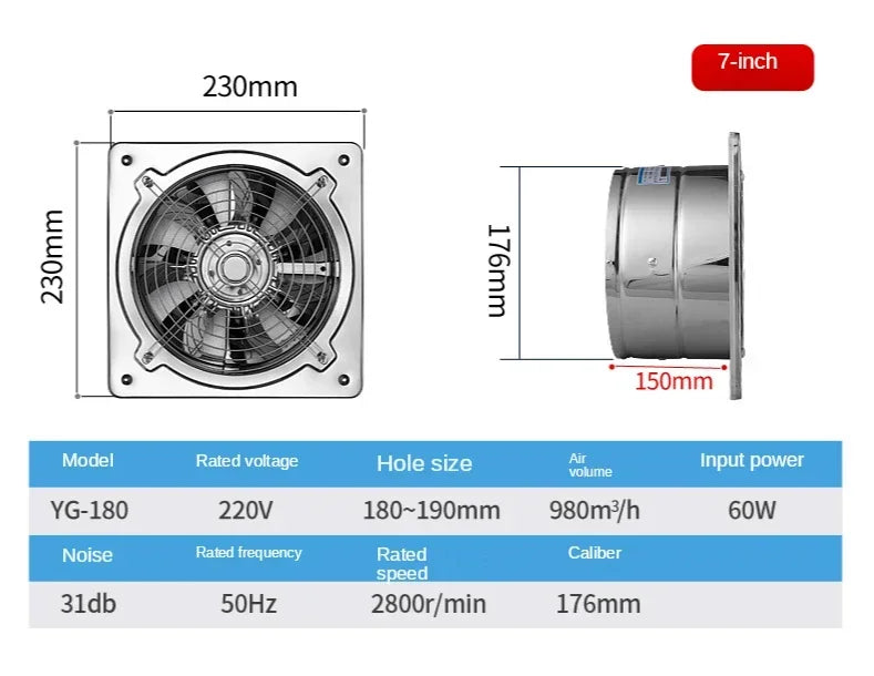 6''7''8'' Booster Fan Extractor Exhaust fan Ventilation Pipe Fan for Bathroom Toilet Kitchen Wall Window Stainless Steel Fan