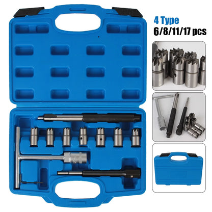 Car Diesel Injector Seat Cutter Set Oil Nozzle Reamer Carbon Remover Clean Kit Auto Repair Tool Automotive Accessories Universal
