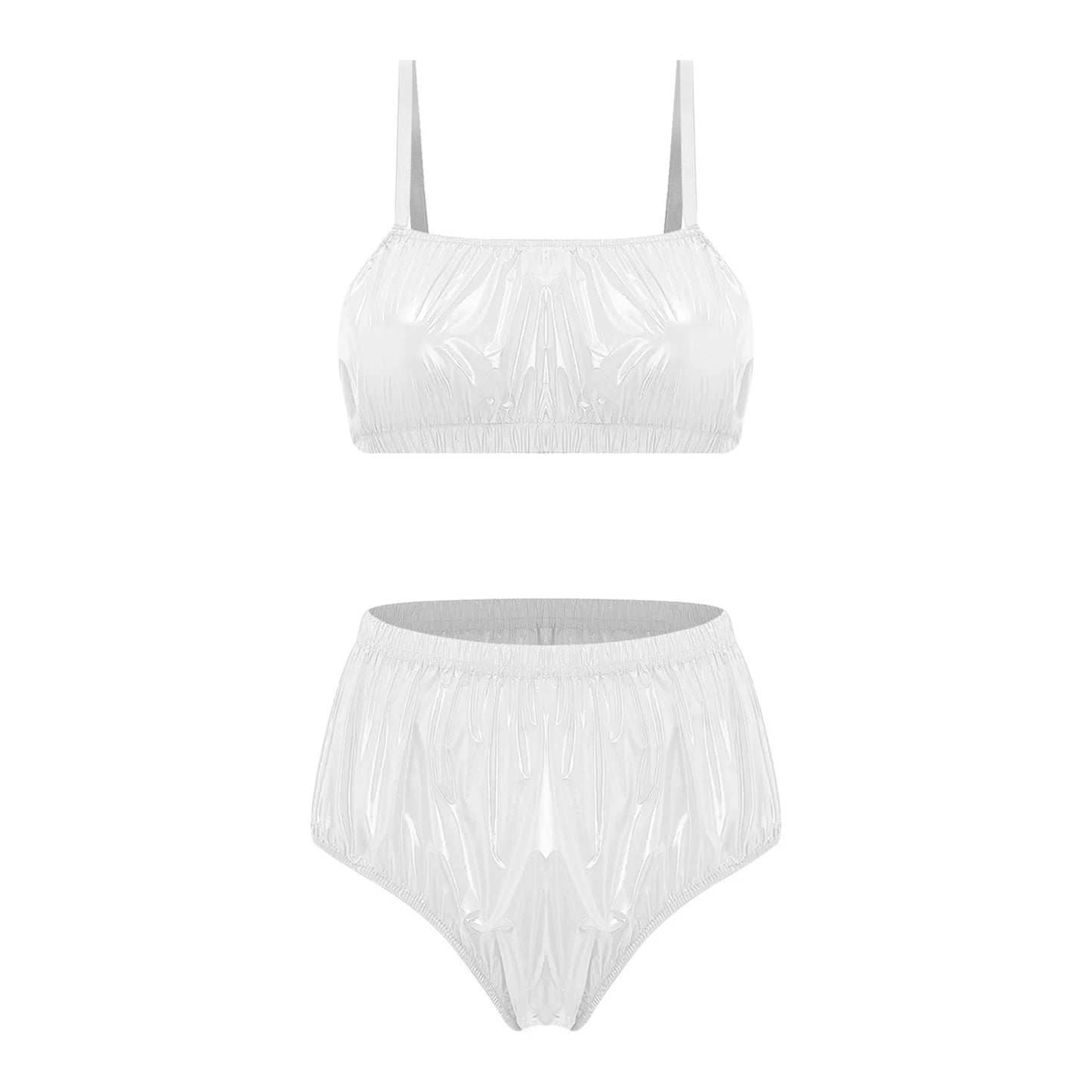 Women Waterproof Swimsuit Bikini Lingerie Set Swimwear Nightwear Clubwear Bra Top with Shorts for Beach Pool Party Sunbathing