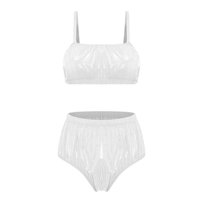 Women Waterproof Swimsuit Bikini Lingerie Set Swimwear Nightwear Clubwear Bra Top with Shorts for Beach Pool Party Sunbathing