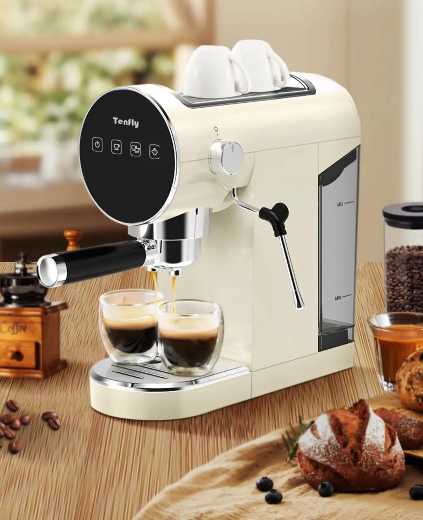 220V Tenfly Semi Automatic Espresso Machine 20Bar Pump Compact Home Coffee Maker with Steam Milk Frother AF