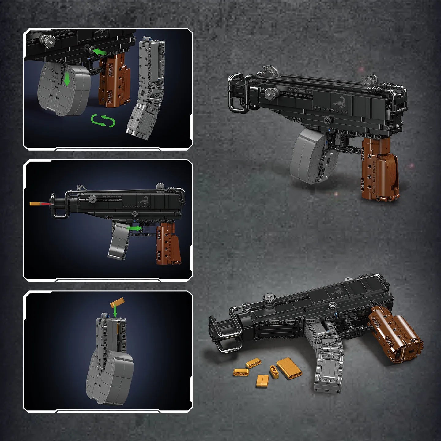 1062Pcs Technical Scorpion Submachine Gun Model Famous War Military Firearms Building Blocks Series Boy toy assembly model gift