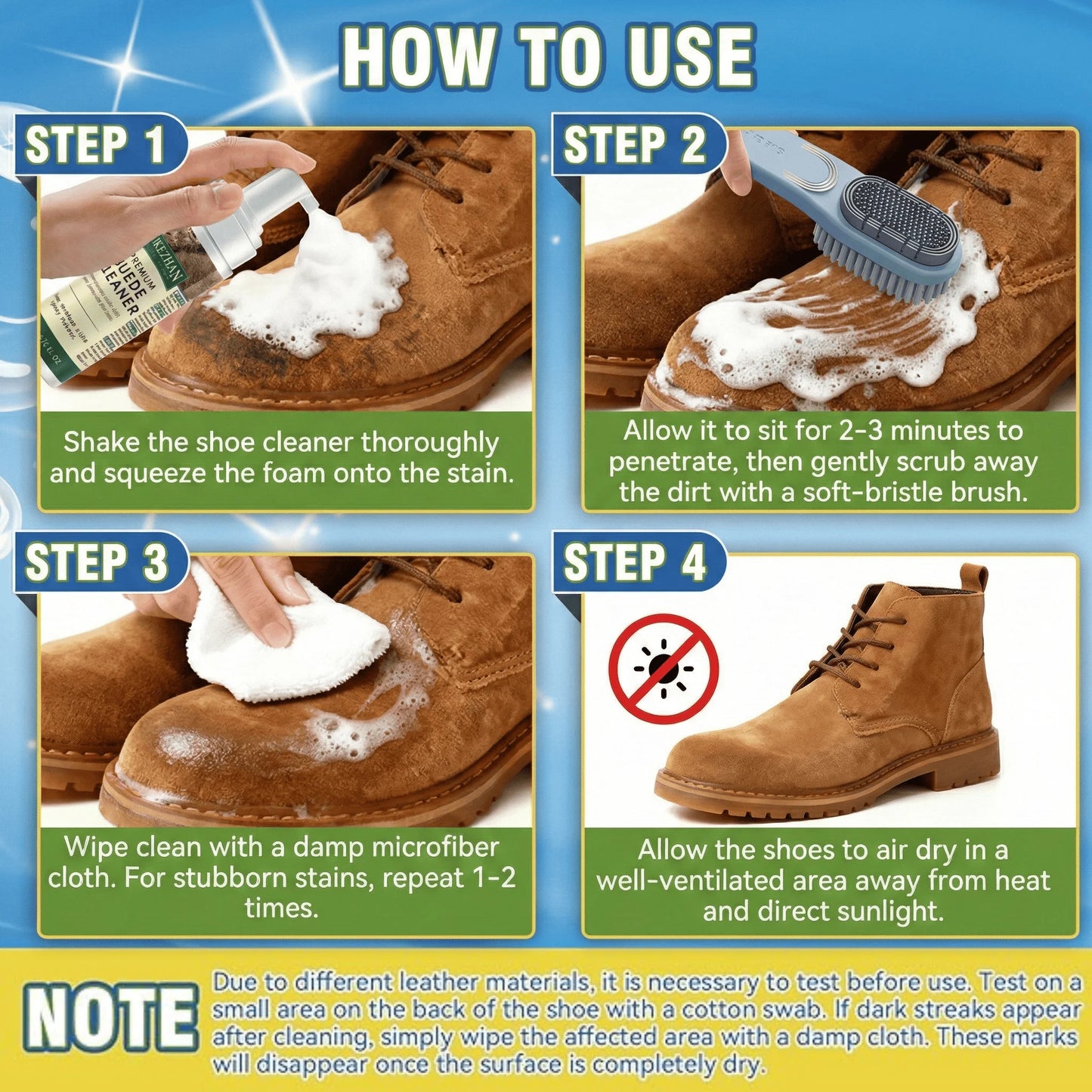 Suede Nubuck Shoe Cleaner Kit Foam Cleanser with Brush Towel for Sneakers Boots Bags Leather Jacket Care