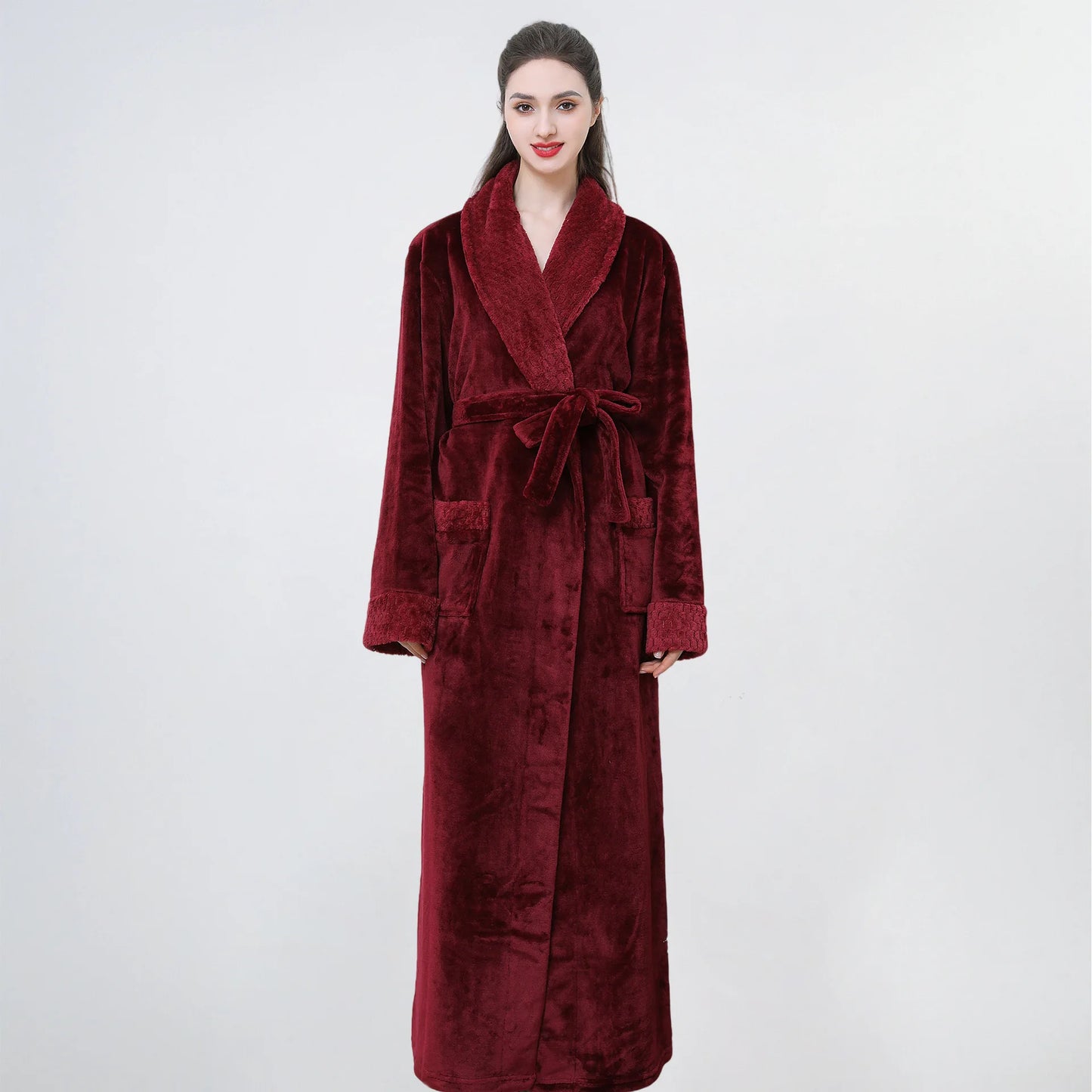 Thickened Long Ladies' Bathrobe Sleepwear Winter Warm Plush Robe Couple's Home Clothes Soft Flannel Material Comfortable Fit
