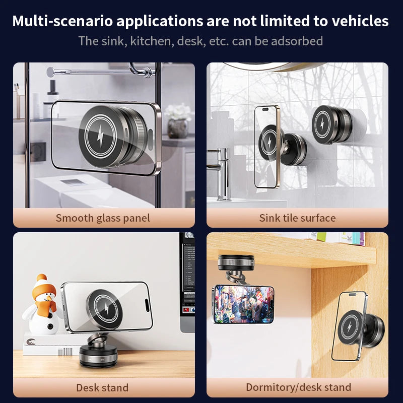 Folding 15W wireless charging car phone holder vacuum suction 360 ° rotating magnetic support bracket