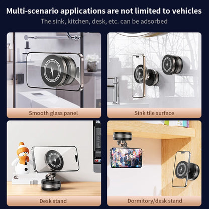Folding 15W wireless charging car phone holder vacuum suction 360 ° rotating magnetic support bracket