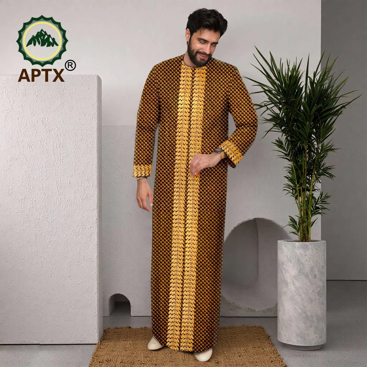 APTX Muslim Men Robe Abaya Long Sleeve Embroidery Festival Set Casual Men 3-Pcs Suit Abaya Middle East Arab Clothes