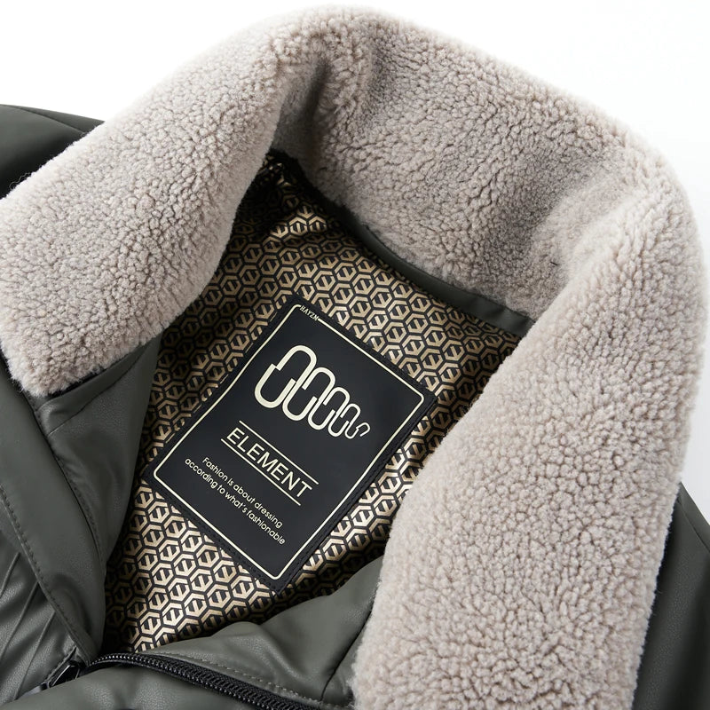 YX-6502 Men's Genuine Leather Down Jacket Winter New Sheepskin Stand Up Collar Leather Jacket Casual Thick Warm Jacket Trend