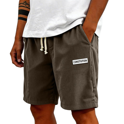 Men's Corduroy Casual Shorts Drawstring Elastic Waist Loose Fit Five-Point Shorts With Pockets Labelled Men's Bottoms Sporty
