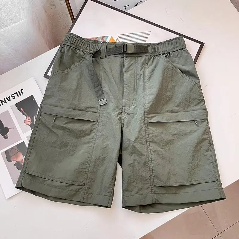 Men's and Women Solid Cargo Shorts with Pockets Casual Belted Sporty Track Shorts Pants
