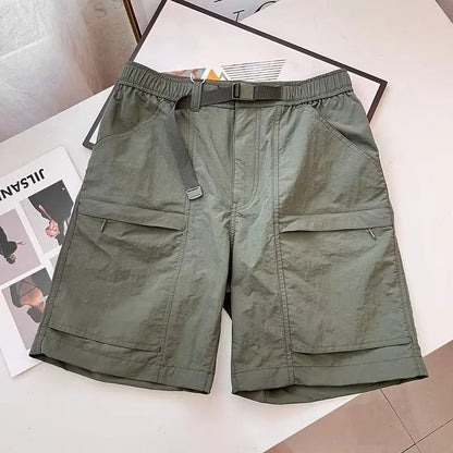 Men's and Women Solid Cargo Shorts with Pockets Casual Belted Sporty Track Shorts Pants