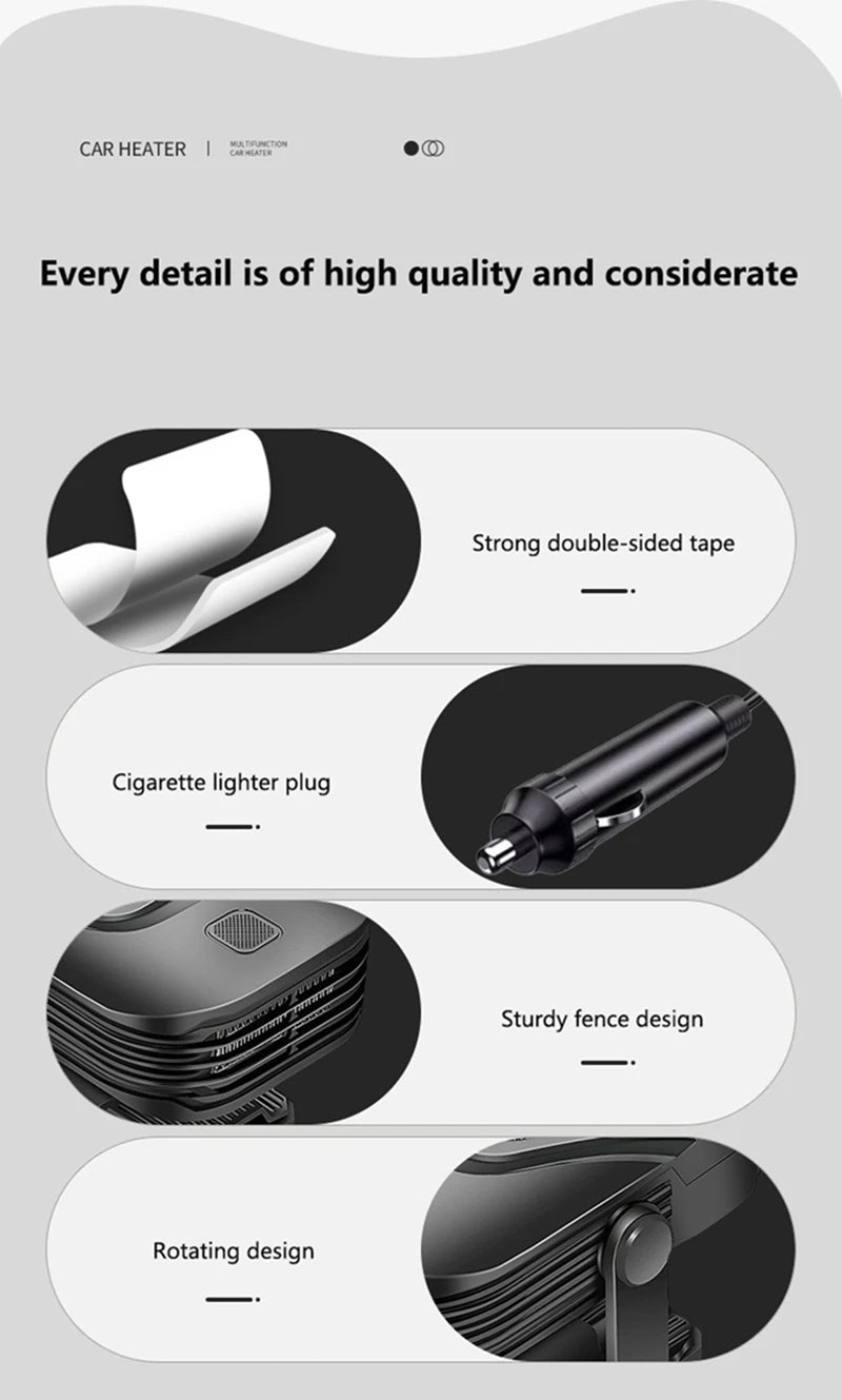 2-in-1 12V 200W Car Heater Defroster 360° Rotating Portable Windshield Heater Fast Frost/Fog Removal for All Vehicles