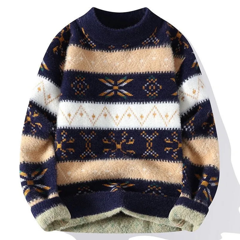 Autumn/winter New Fashion Trend Printed Thickened Warm Knitted Sweater Men's Casual Loose Sports Large Size High Quality Sweater