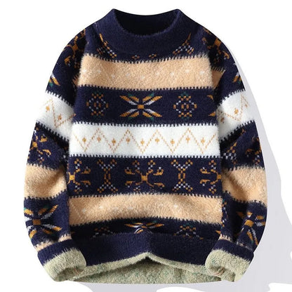 Autumn/winter New Fashion Trend Printed Thickened Warm Knitted Sweater Men's Casual Loose Sports Large Size High Quality Sweater