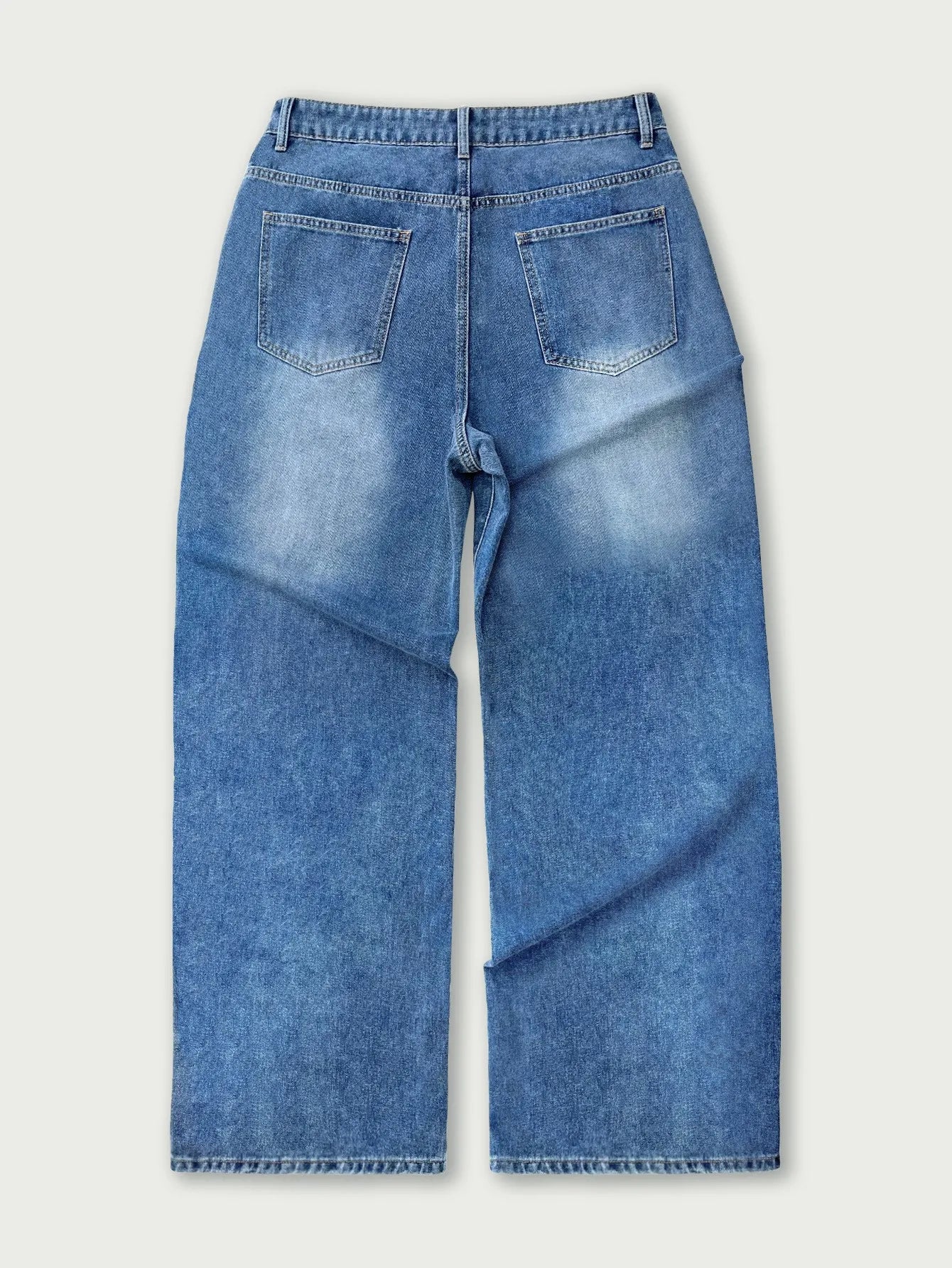 Men's vintage washed wide-leg jeans, vertical stripes, high-waist drape, floor-length trousers, outdoor casual and versatile