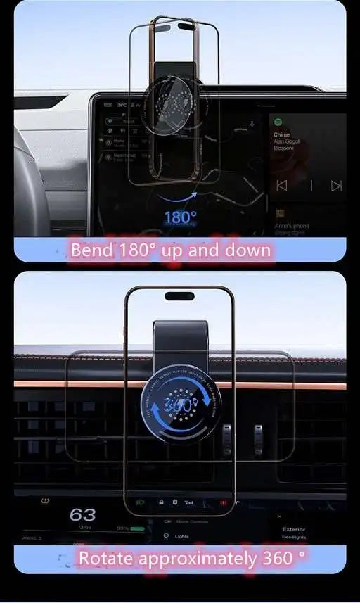 For MagSafe Wireless Car Charger Magnetic Car Phone Holder Bendable Car Phone Mount Phone Stand for iPhone 16 15 14 13