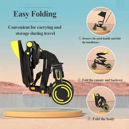 9-in-1 Push Tricycle for Toddlers Convertible Kids Trike with Adjustable Handle Safety Harness Lightweight Foldable for Boy Girl