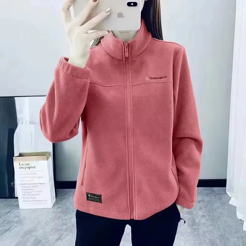Plus Size Autumn Winter Polar Fleece Warm Coat Women Sweatshirt Outdoor Sports Casual Zipper Cardigan Jacket Top Slim Teenagers