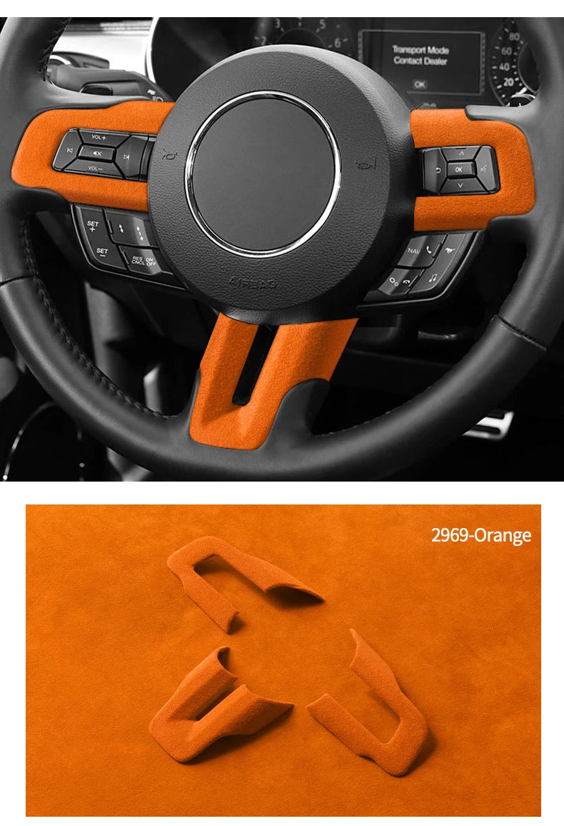Made of Alcantara For Mustang Steering Wheel Panel Decorative Strips Trim Frame Sticker Car Premium Interior Tuning Accessories