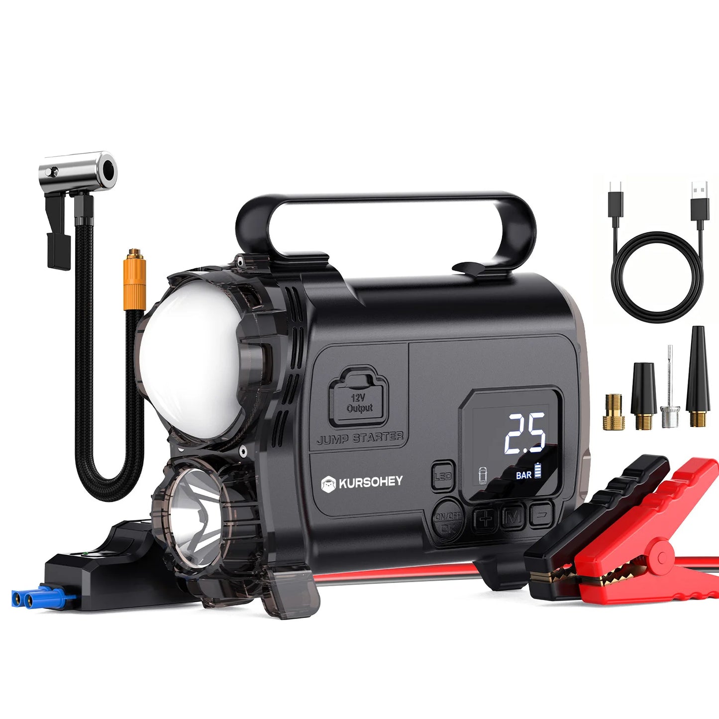 12V Car Jump Starter Power Bank With 150PSI Air Compressor  Portable Electric Car Battery Emergency Boosters Starting