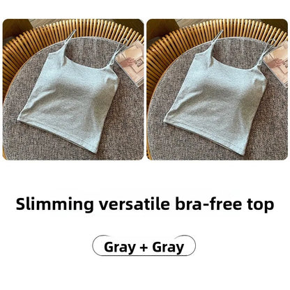 Summer New Small Strap Vest with Chest Pad Backless Integrated Inner And Outer Wear Slimming  Color Short Top for Women