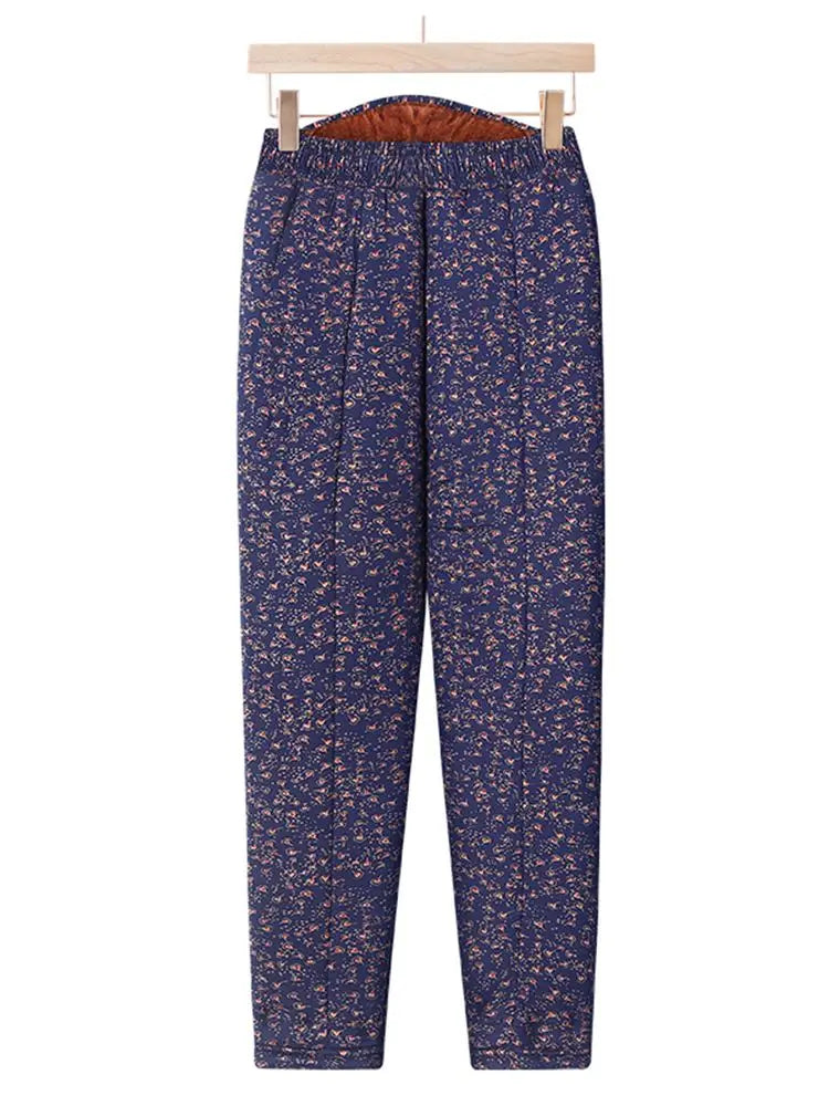 Thickened Camel down Women's Pants Autumn Winter Warm Long Trousers Fashionable Loose Fit Elderly Ladies Fashion Bamboo Leaf
