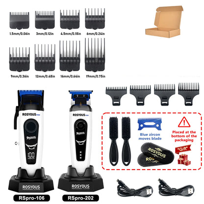 ROSYOUS RSpro-202 Hair Trimmer for Men DLC T-Blade 8000RPM Brushless Motor with Base Charger Professional Hair Cutting Machine