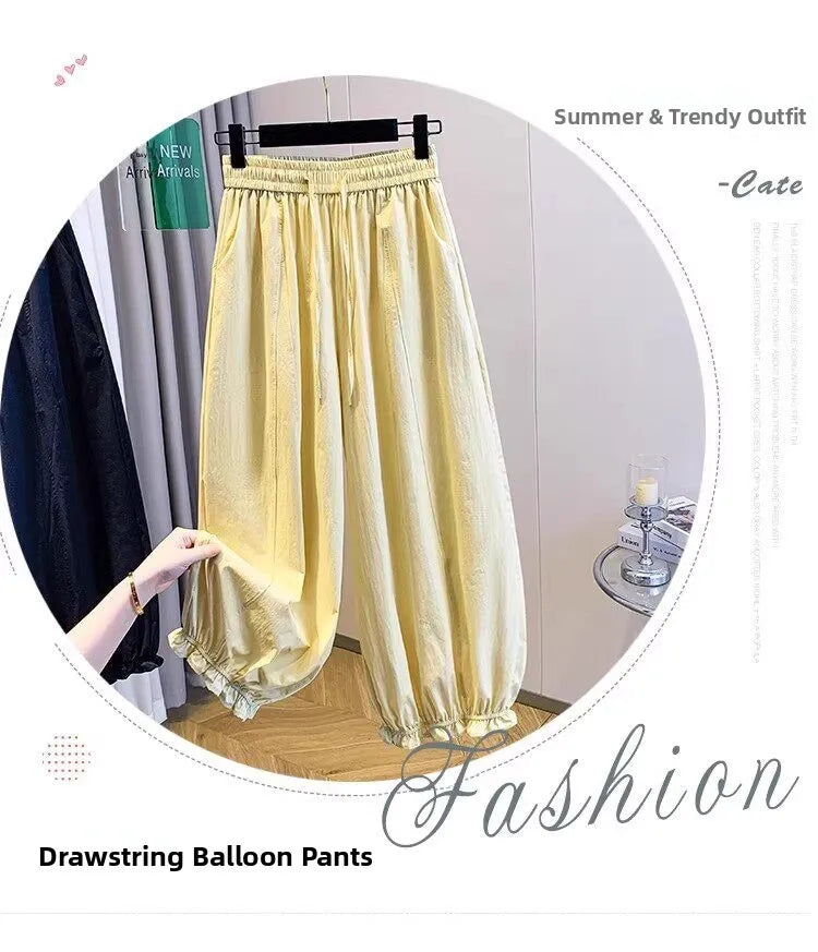 Casual Ice Silk Quick Dry Nine-Piece Flower Bud Pants Women Summer Thin Loose High Waist Draping Lantern Pants