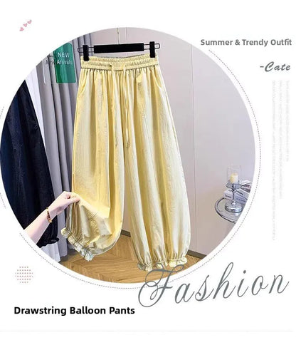 Casual Ice Silk Quick Dry Nine-Piece Flower Bud Pants Women Summer Thin Loose High Waist Draping Lantern Pants
