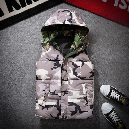 Korean Design Men's Winter Camouflage Down Vest Thickened Couple Coat for Outdoor Activities Teens Students