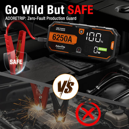 AdoreTrip Car 6250A Portable 12V Jump Starter Power Bank Auto Battery Booster Starter Device For Pickups SUV OffRoad 4x4